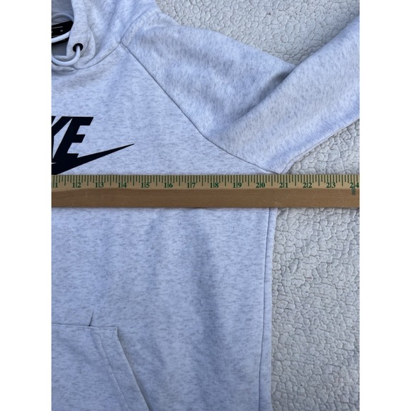 Men's Nike Heather Gray Black Swoosh Logo Pullover Hoodie Sweatshirt Sz M 90's - Picture 8 of 13